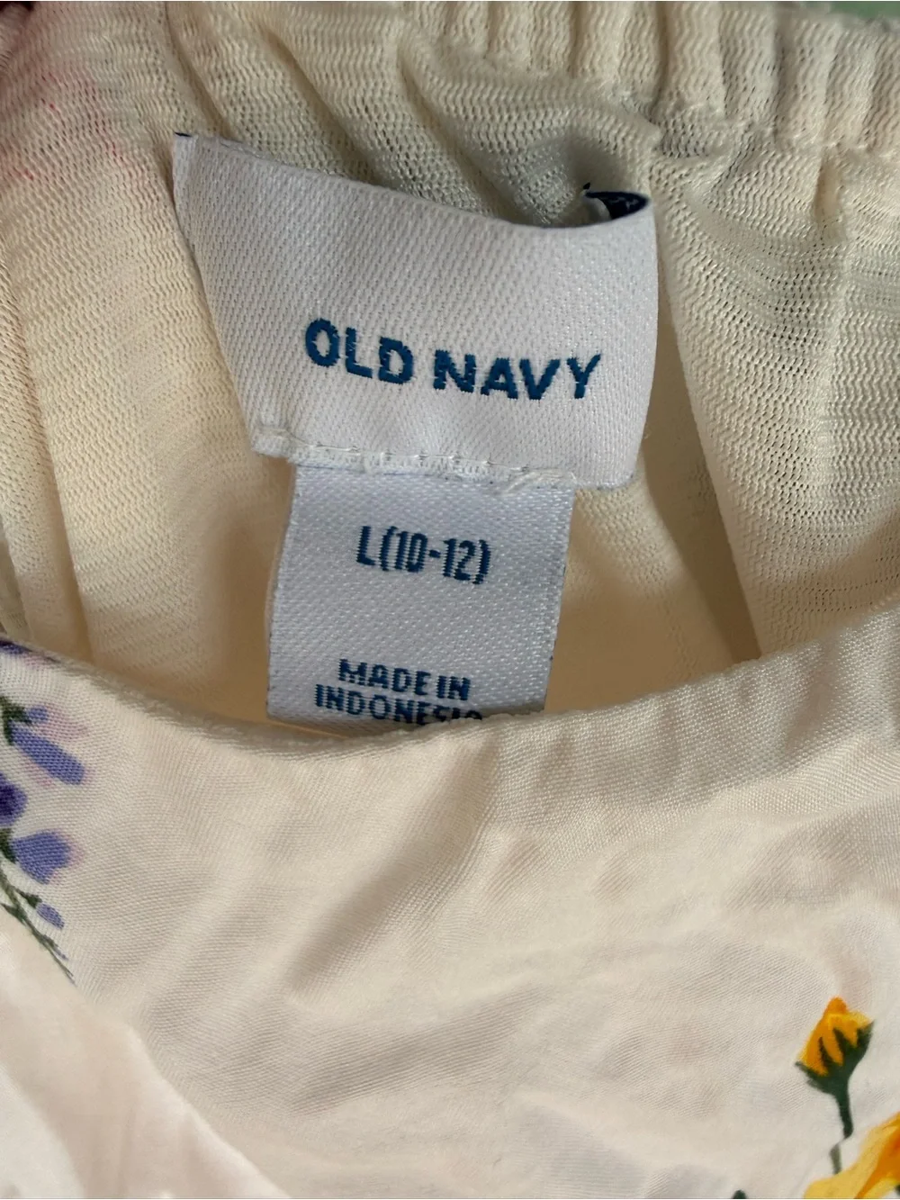 Old Navy Girl’s Off White Floral Sundress with Purple and Yellow Accents- (10/12